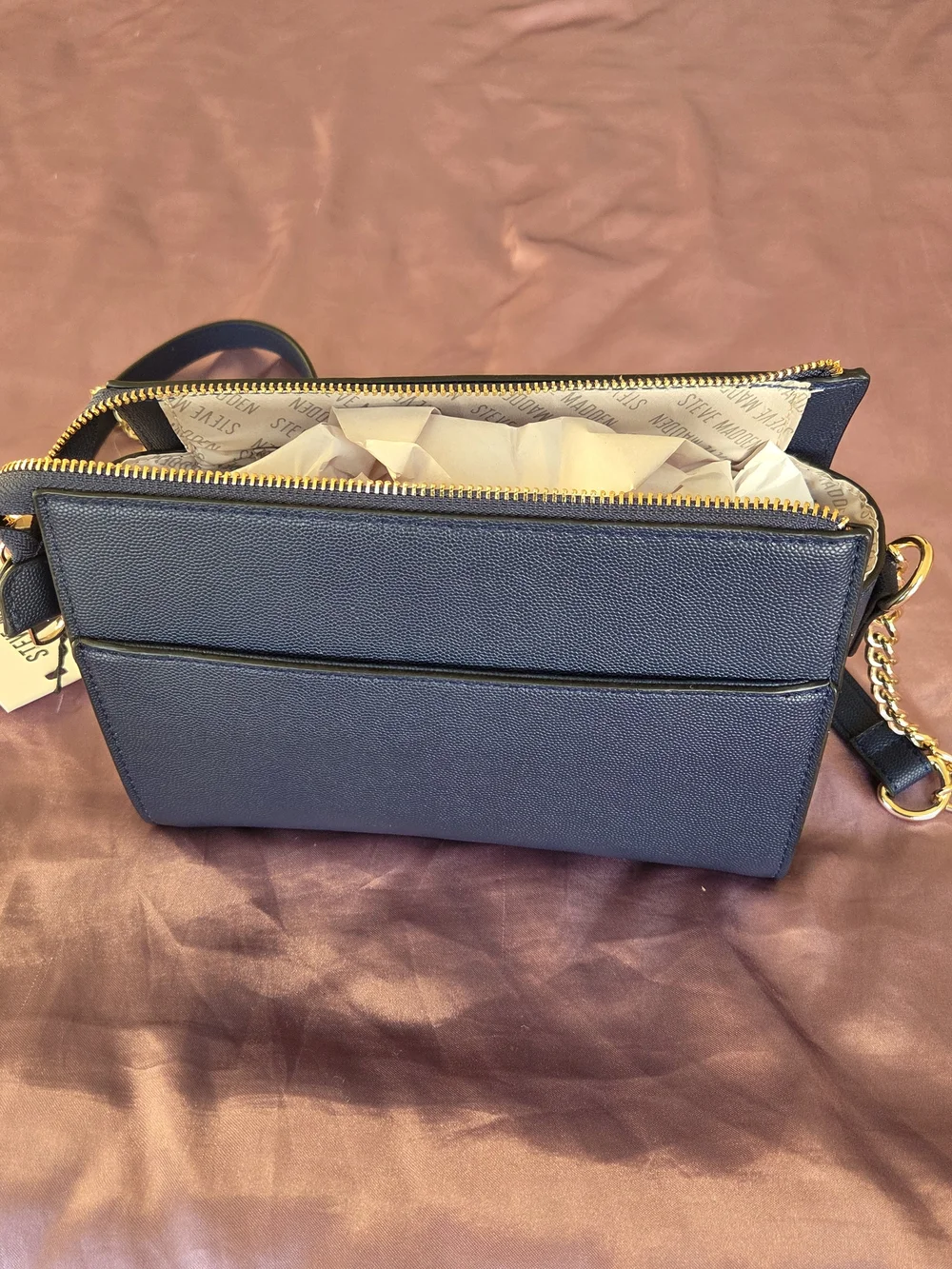NWT Women's Steve Madden Navy Crossbody Bag with Gold Hardware